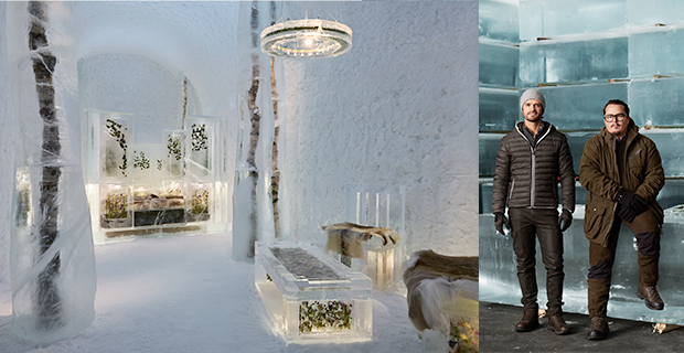 Prins Carl Philip Bernadotte och kollegan Oscar Kylberg  har designat en av svit med midsommartema på Icehotel.